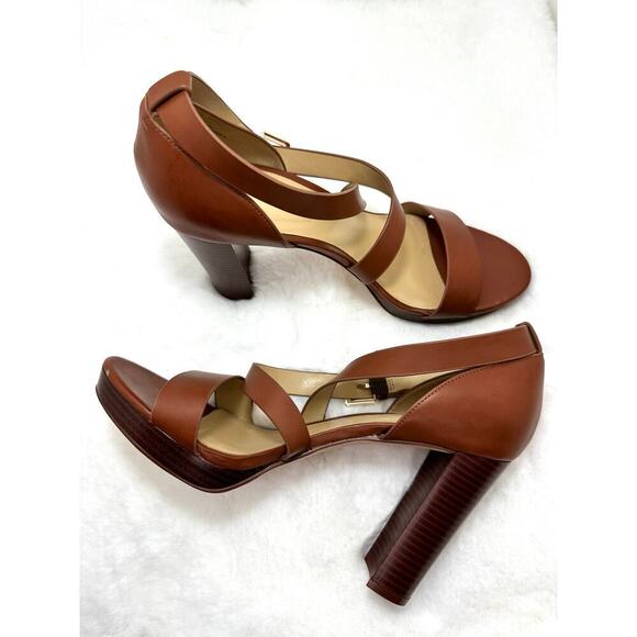 NINE WEST - FREYA, Dark natural GENUINE leather 4.75" platform sandals, SZ 10M - Picture 11 of 12